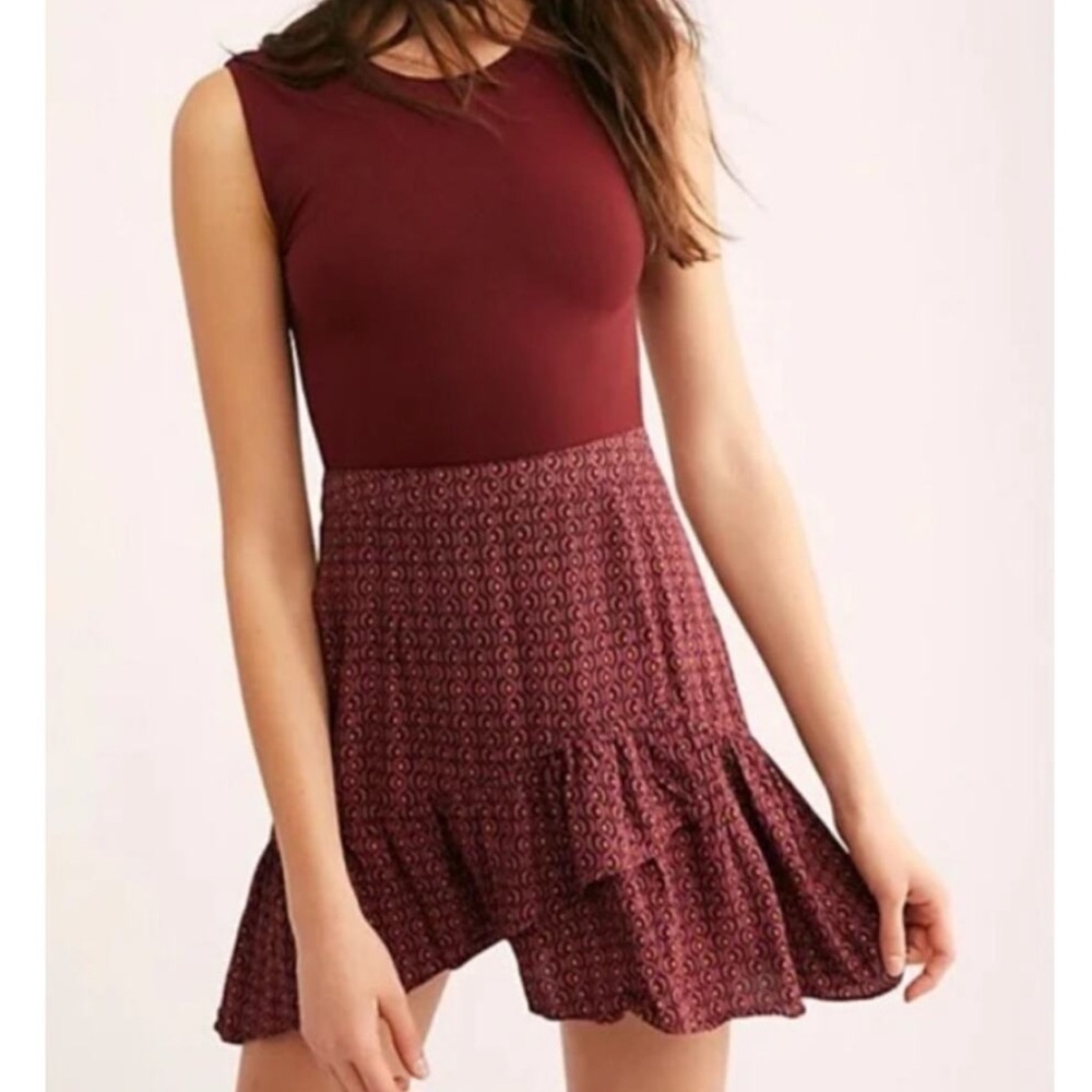 NWT Free People Nadia Red Asymmetrical Ruffle Mini Skirt